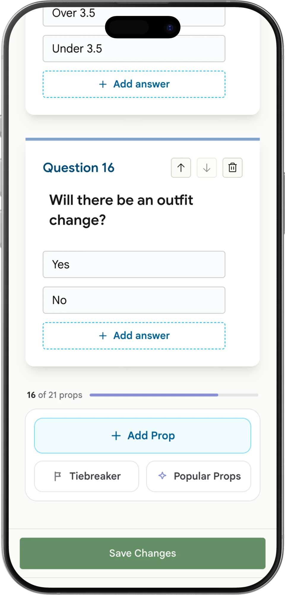 Screenshot of weddings bets builder